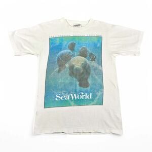 Vintage Sea World Shirt Adult EXTRA SMALL White Manatee Ocean Marine Life 90s